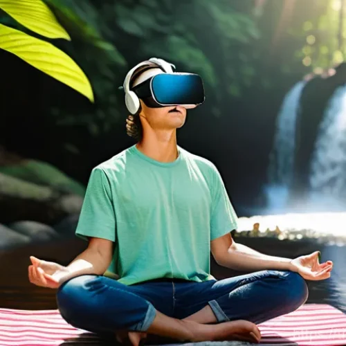 Home 29 심리치료 VR의 기술적 한계 및 해결 방안 - **Prompt:** A young adult, wearing a modern, sleek VR headset and comfortable, casual clothing (t-sh...