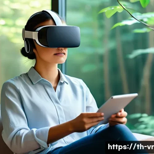 Home 27 심리치료 VR의 최신 트렌드 - **Prompt:** A serene and empathetic scene depicting a young adult, early 30s, of modern appearance, ...