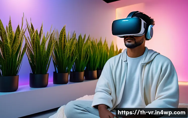 가상현실 환경에서의 심리적 안전 보장 대책 - A serene virtual reality meditation room designed with soft pastel colors and ambient natural lighti...